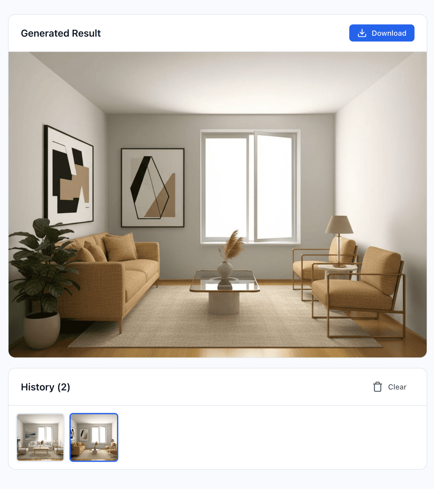 Generated designs history in API playground