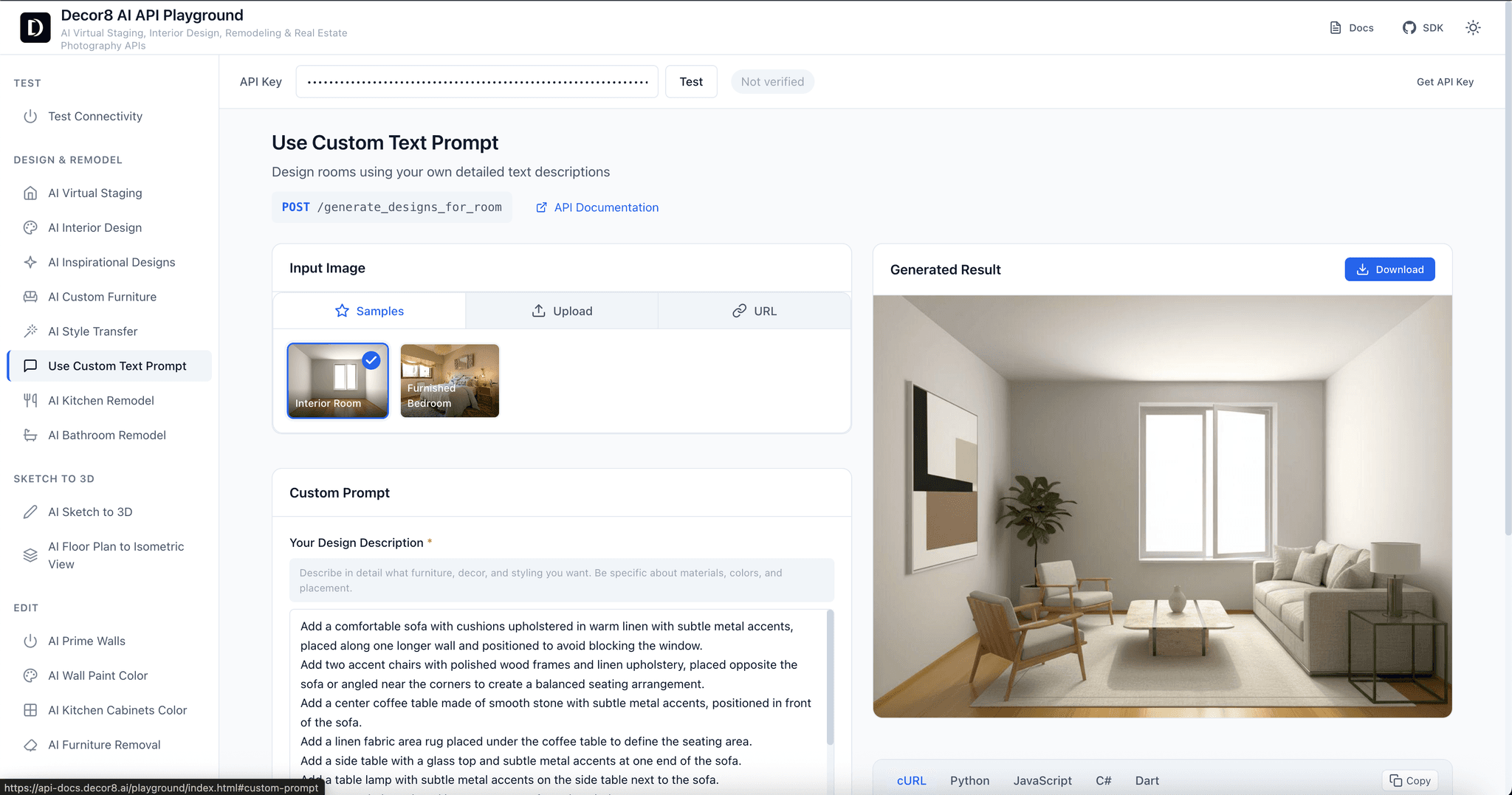 Custom text prompt design in API playground