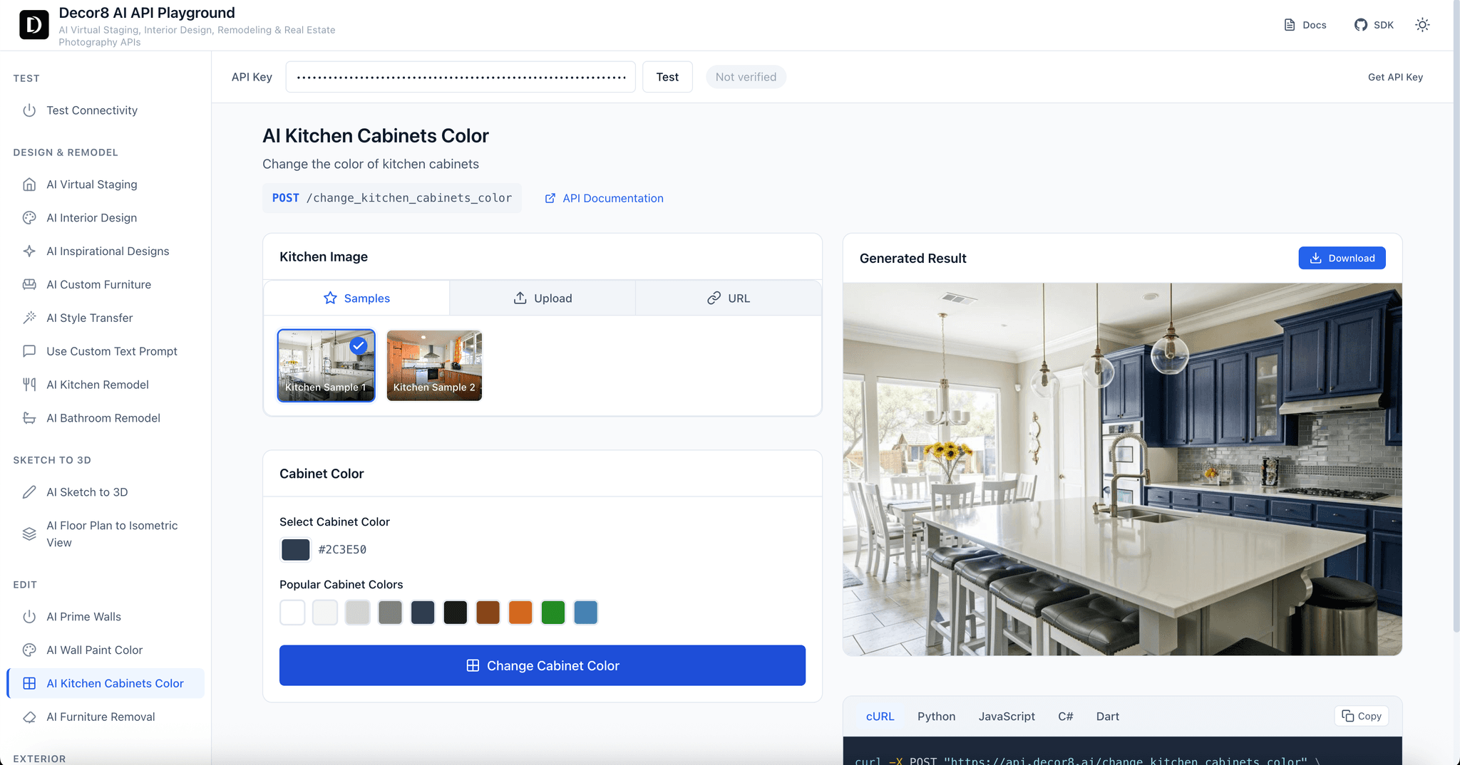 Kitchen cabinet color API in playground