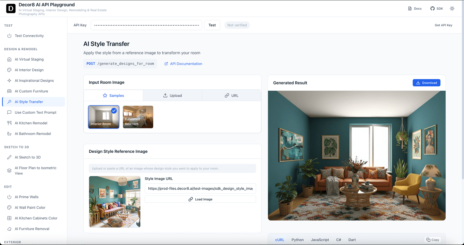 Style Transfer API in playground