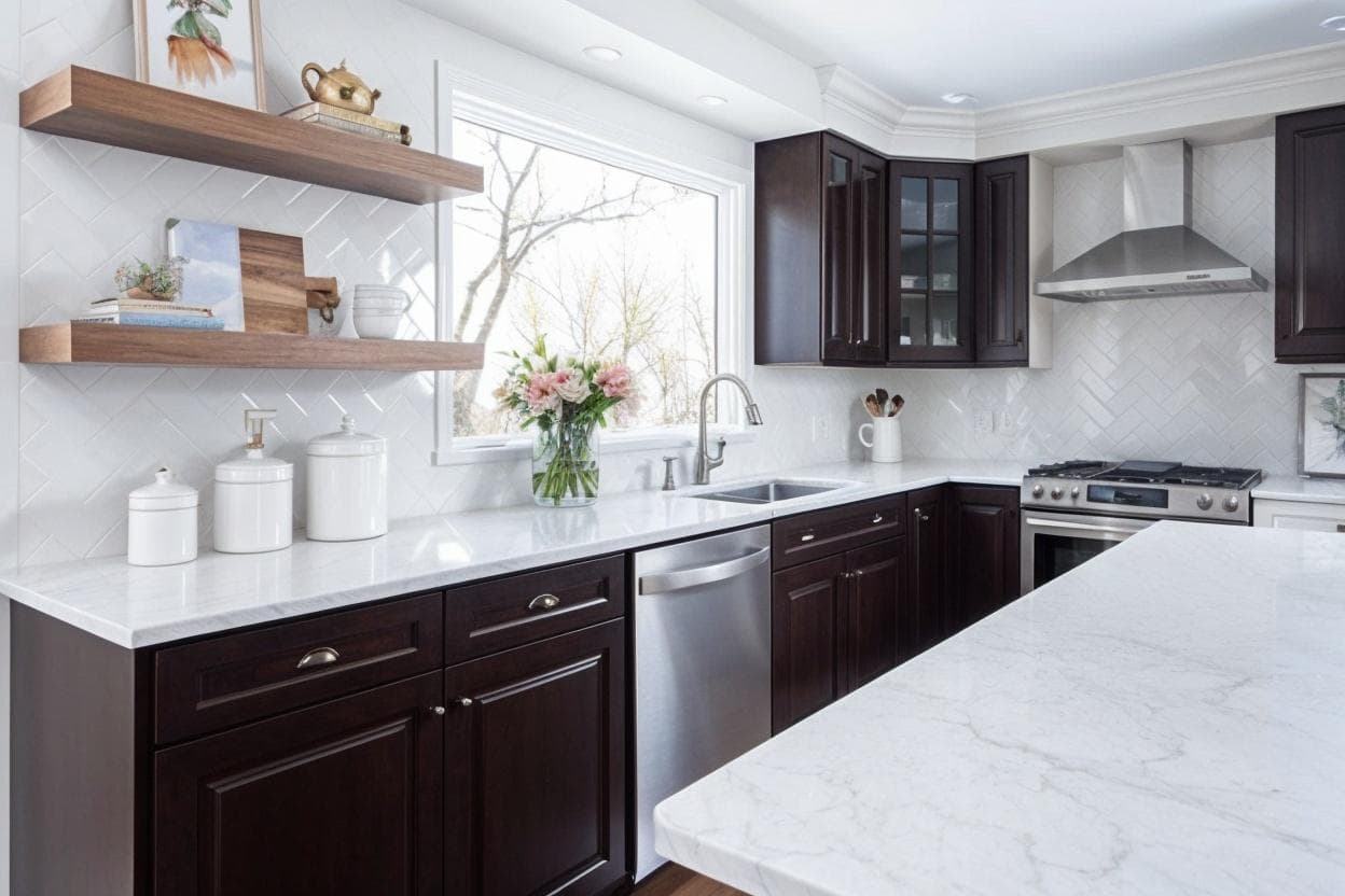 Kitchen cabinets visualized in Benjamin Moore Velvet Cloak