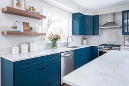Kitchen cabinets visualized in Sherwin Williams Dignity Blue