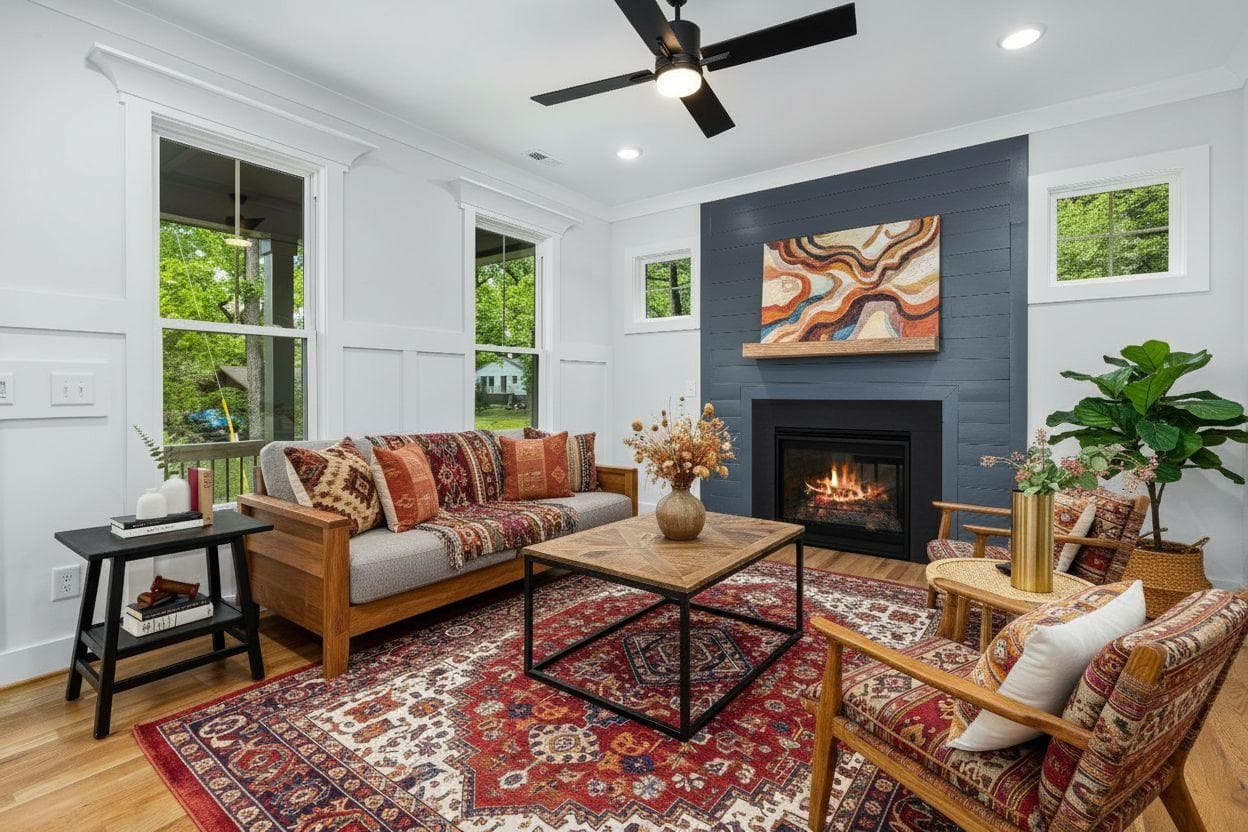 Room transformed with AI interior design - modern style