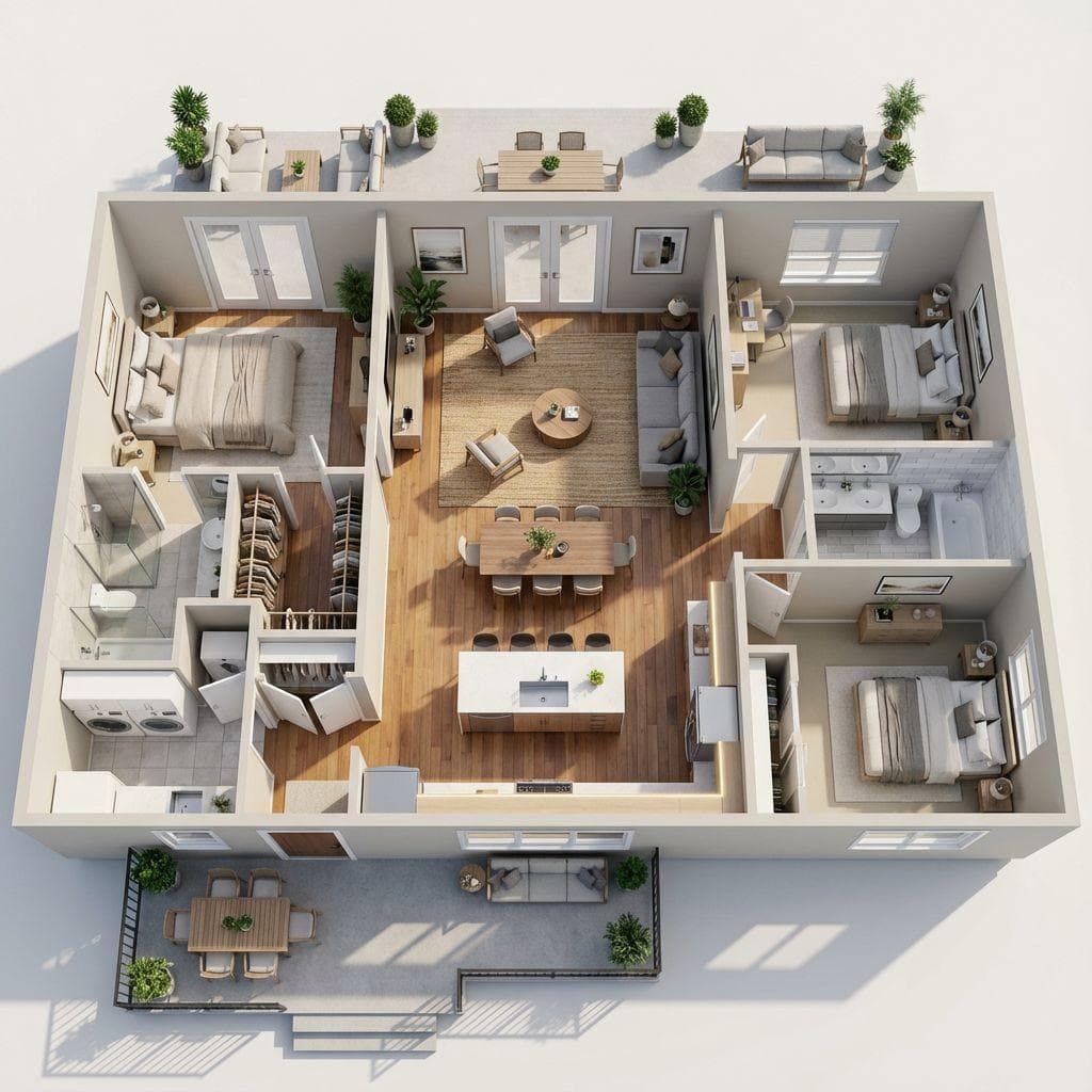 AI-generated 3D isometric render from sketch