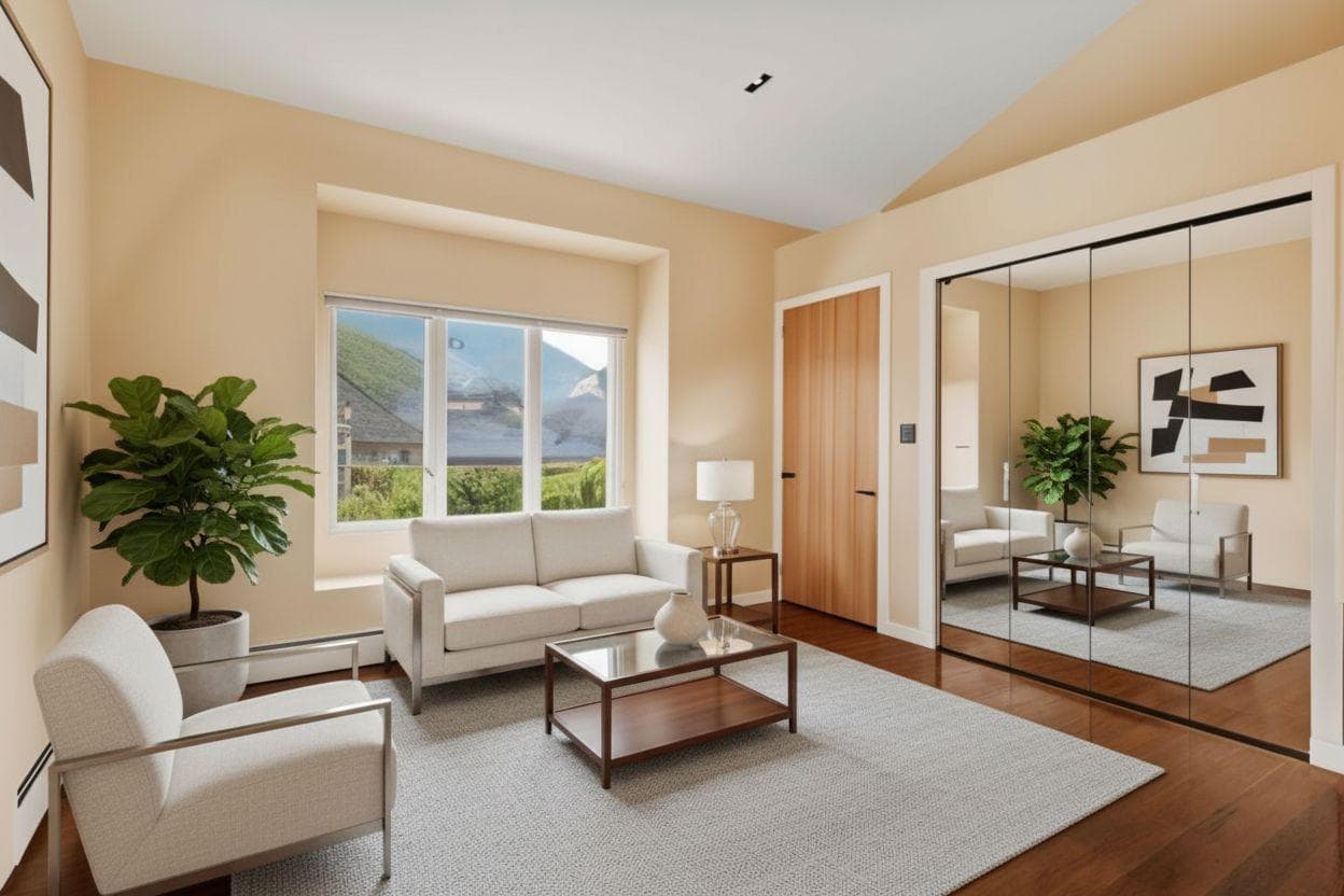 Virtually staged living room with modern furniture