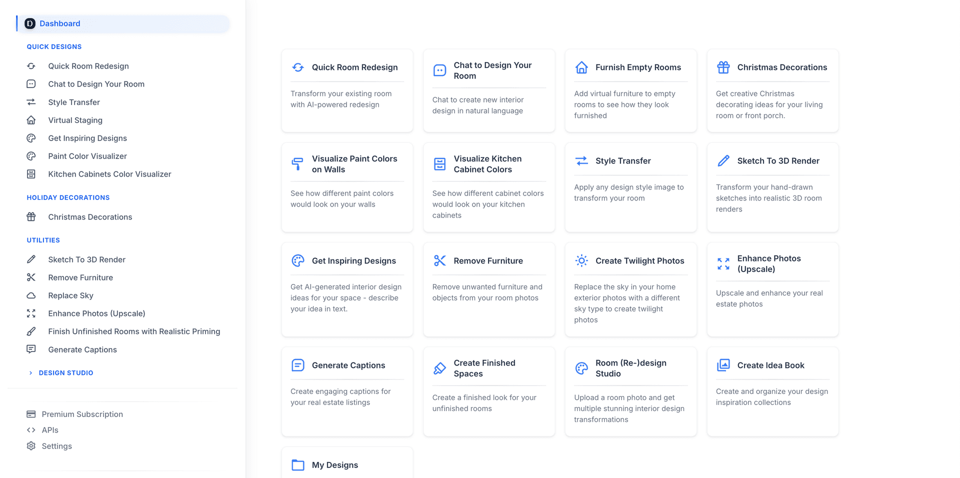 Decor8 AI web app dashboard