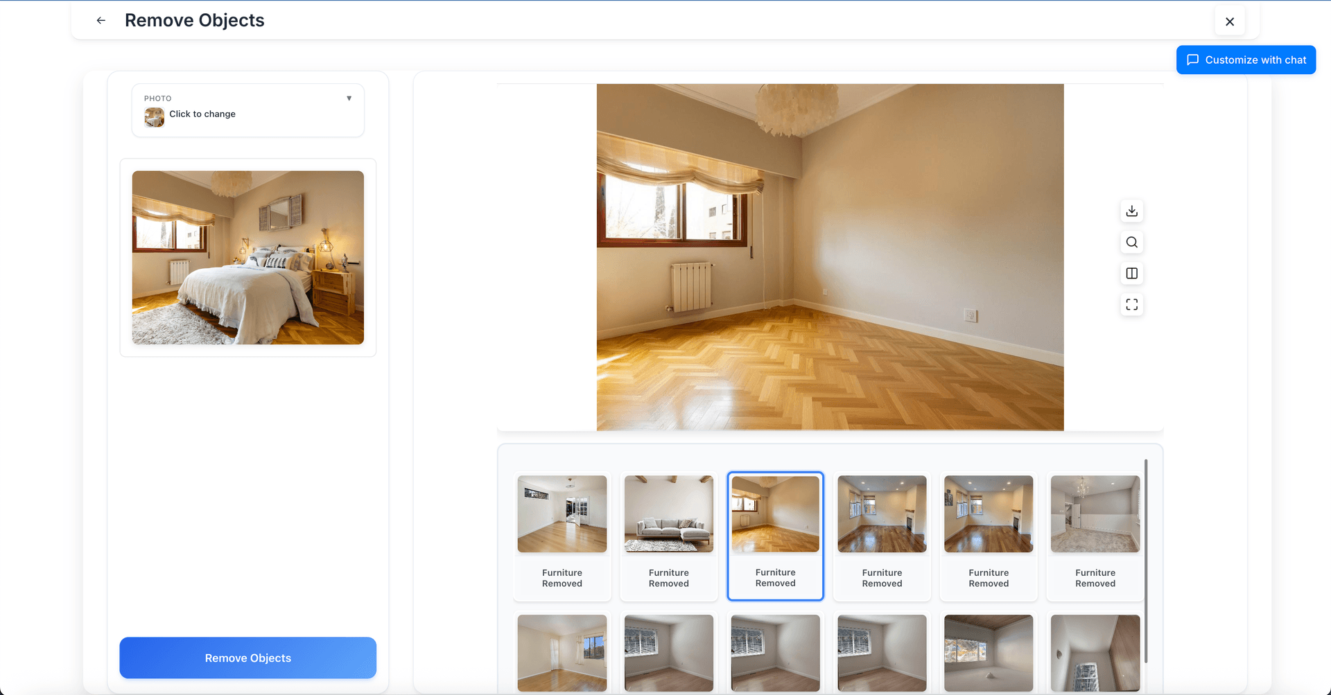 Furniture removal tool in Decor8 AI web app