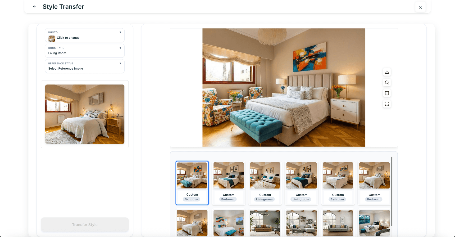 Style transfer feature in Decor8 AI web app