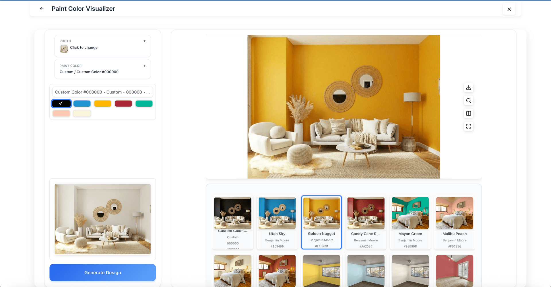 Wall paint color visualizer in Decor8 AI web app