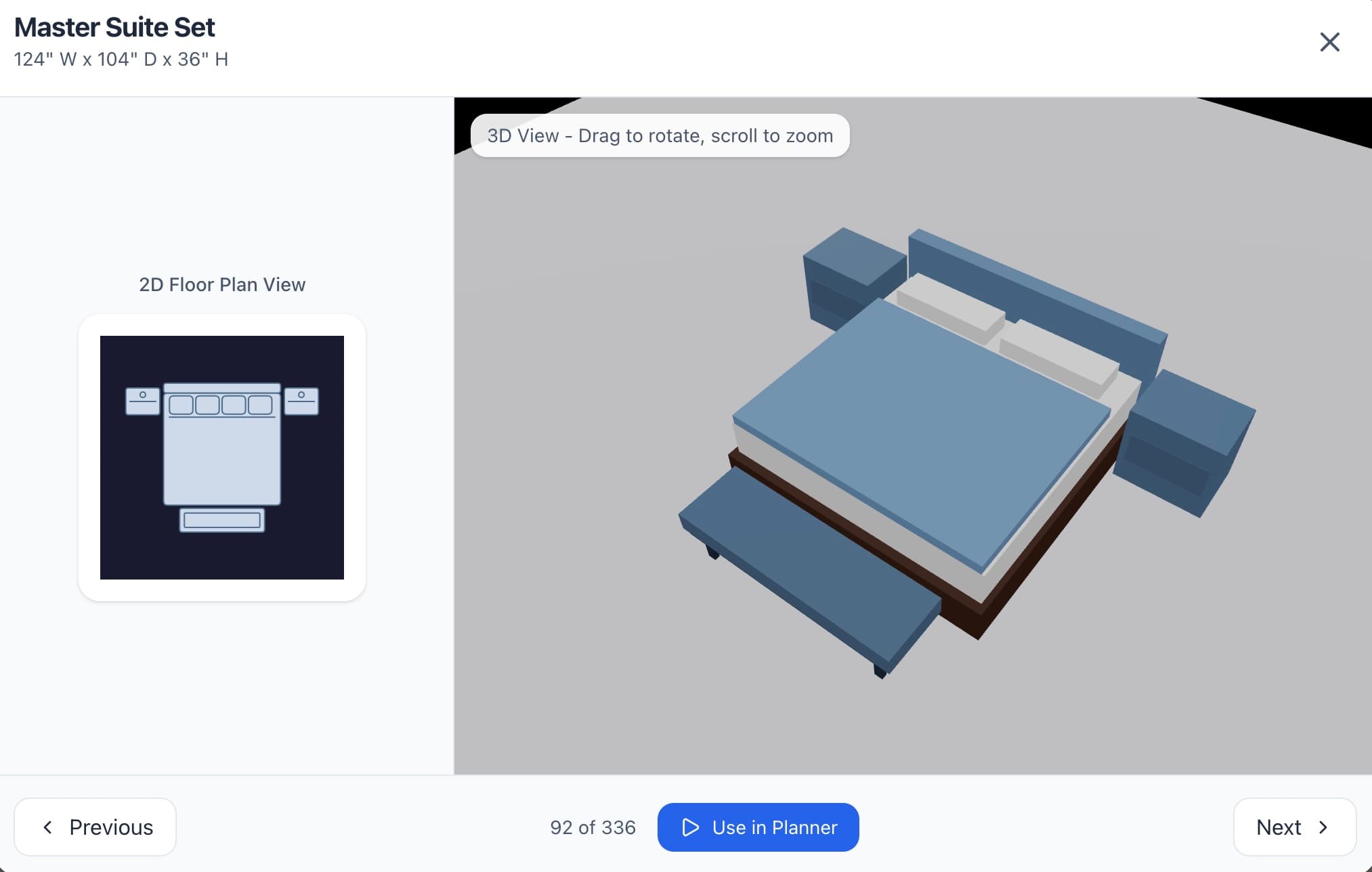Different room types available in the planner - kitchen, bathroom, garage
